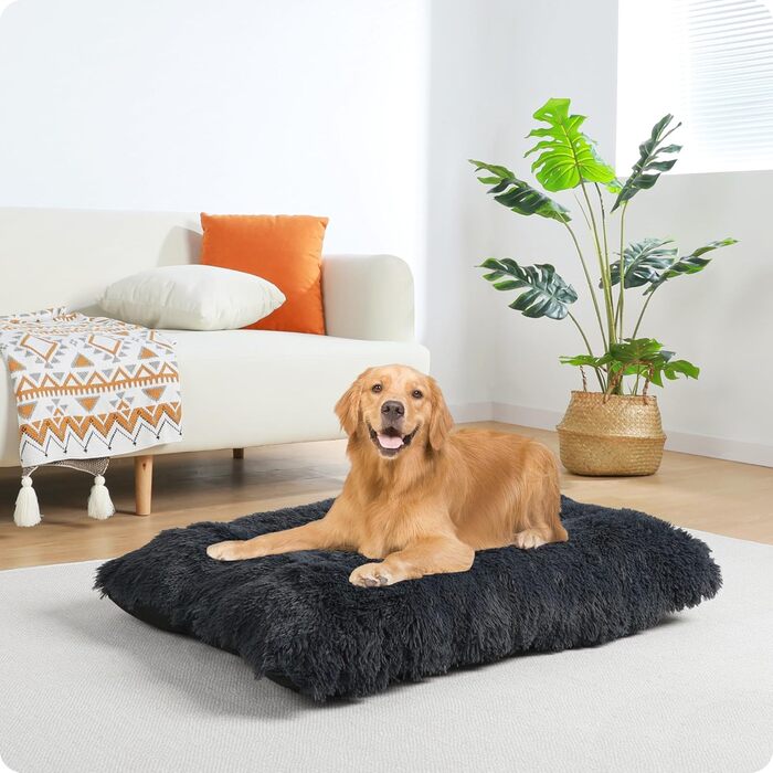 Dog Bed, Fluffy Dog Mats, Longer Plush Dog Cushion, Washable, Non-Slip Bottom, 110 cm for Medium and Large Dogs (L 110 x W 73 x H 10 cm, Dark Grey)
