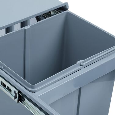Вбудований відрізок для сміття Relaxdays, кухонний, висувний, для під навісну шафку, об'єм 15 л та 2x8 л, пластик, 35 x 34 x 48 см, сірий