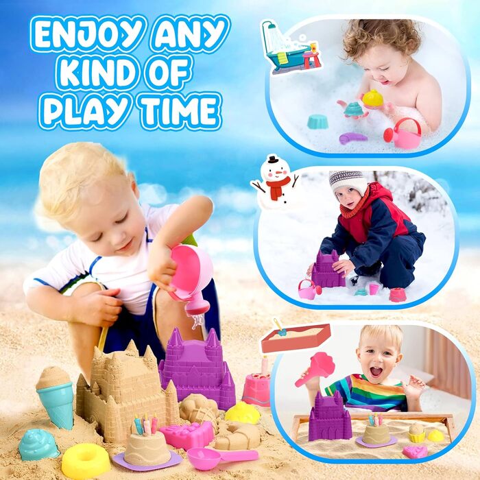 Joyreal 48-Piece Sand Toy ICE Set Girls Boys - Sandbox Toys Beach Toys Kids with Castle Bucket, Sand Shovel, ICE Cream, Dessert, Vehicle for Kids 3 4 5 6 7 Years