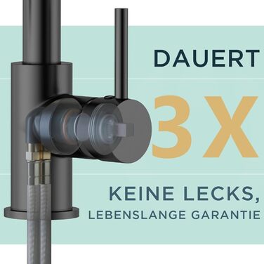 Змішувач для кухні FORIOUS висувний з душем, одноleverний, чорний мат, 360° обертання