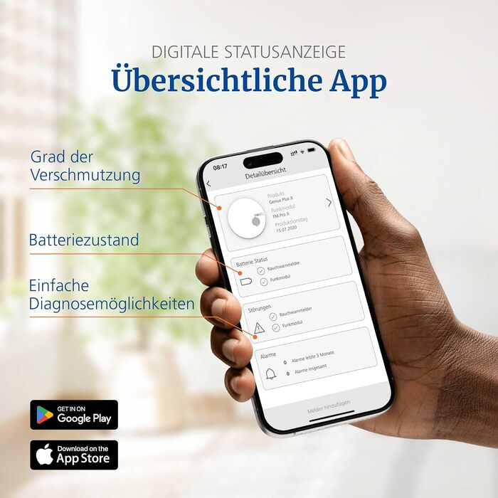 Hekatron Genius Plus X – Interconnected Smoke Detector, 10 Years Battery – with Base X Radio Module – Stiftung Warentest Test Winner – made in Germany – Wireless Smoke Detector Set – multilingual – 1 Piece