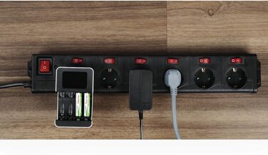 Розподільник розеток Hama з індивідуальним керуванням, захистом від перенапруги, 6 розеток, поворот на 90°, чорний, 1.4м кабель