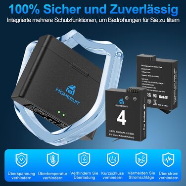 Набір акумуляторів та зарядний пристрій для DJI Osmo Action 4/3: 2x акумулятори 1800mAh + Dual USB LED зарядний пристрій