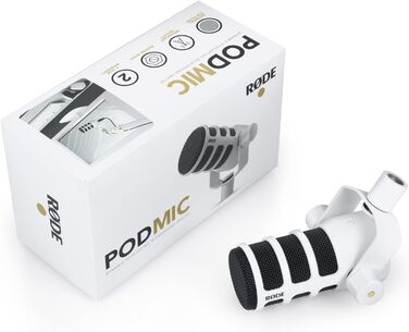 Rode PodMic професійний подкаст-мікрофон білий + Keepdrum MS138 шарнірна стійка біла