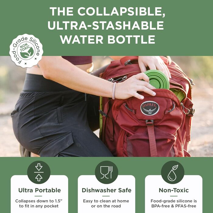 HYDAWAY | Collapsible Water Bottle with Spout Lid | Ultra-packable and travel-friendly | Made of food-grade silicone | 500 ml