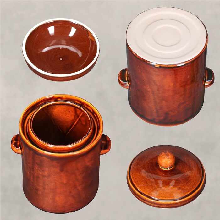 KOTARBAU® Garden Pot 5 L Brown Stoneware Pot with Airtight Lid Gherkin Pot Sauerkraut Pot Preserving Pot Ceramic Cask with Water Groove Stoneware Vessel