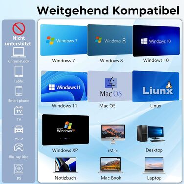 Зовнішній DVD-накопичувач AGPTEK USB 3.0 Slim CD/DVD-брунер з картридером TF/SD для ноутбука, MacBook, Windows, Linux, Mac OS