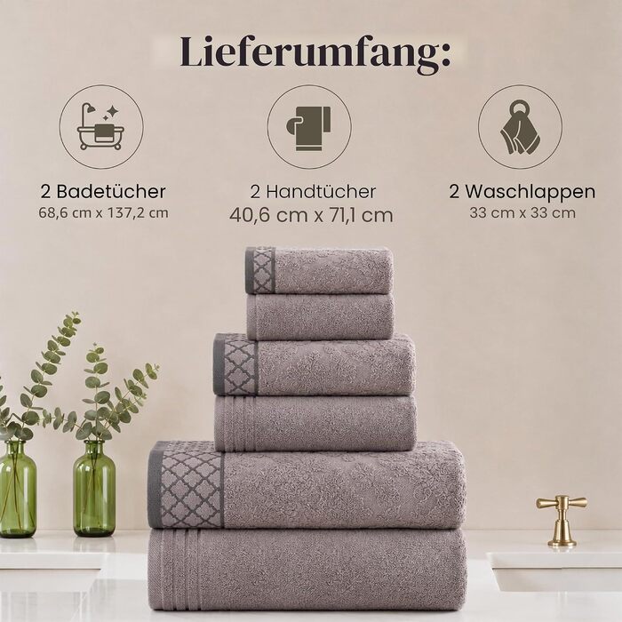 Набір рушників Pacific Coast Textilien Damast Jacquard з бордюром, 100% бавовна, сірі, 8 шт.