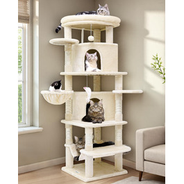 Дім-когтеточка Globlazer для котів, великий кутовий, 167 см, бежевий, для 3-4 котів, з будиночком, гамаком, платформою та кошиком