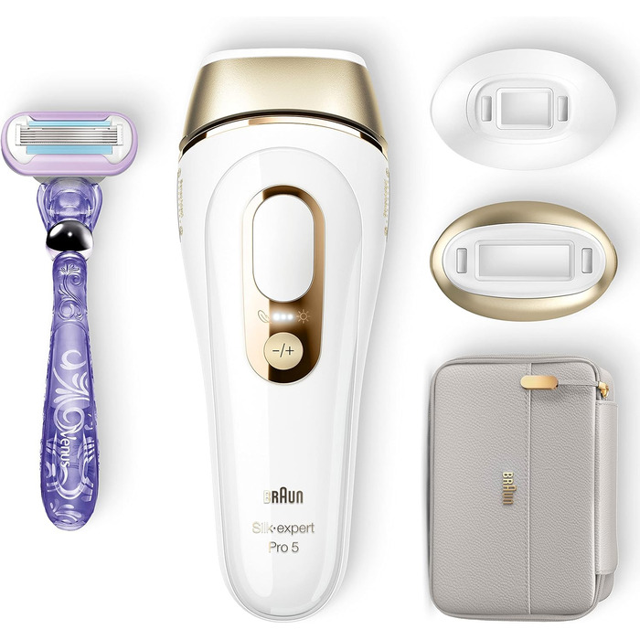 Braun Silk·expert Pro 5 IPL PL5157 – Апарат для епіляції в домашніх умовах, білий/золотий + Gillette Venus
