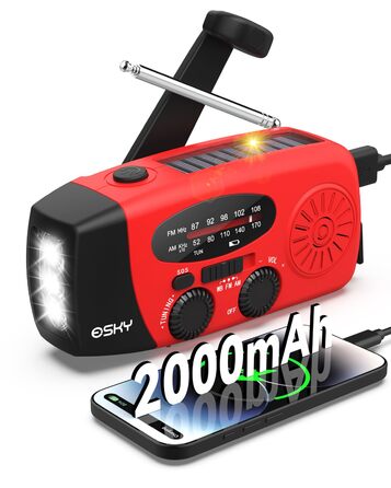 Радіо Esky Kurbelradio AM/FM водонепроникне, портативне з динамо-машиною, SOS-сигналом, Power Bank та LED-ліхтариком (червоне) - для походу, надзвичайних ситуацій