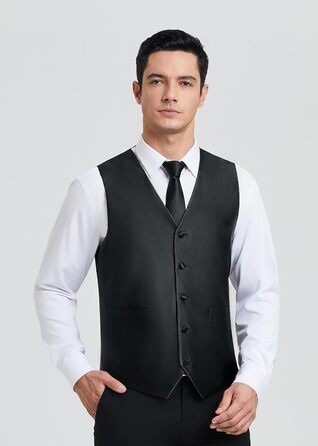 Костюм-трійка для чоловіків HISDERN V3-01: елегантна жилетка з двобортною застібкою, вузький крій, жаккард з візерунком пає, чорний, 6XL