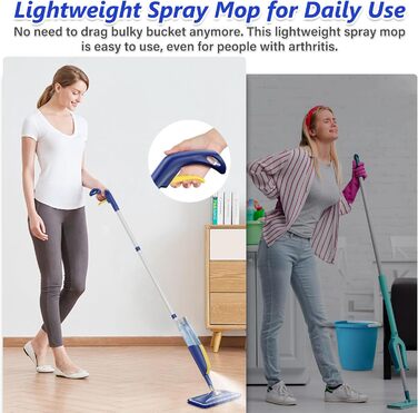 Швабра з розпилювачем MANGOTIME - швабра з розпилювачем, моп для підлоги з баком для води та 3 насадки для швидкого прибирання паркету, мармуру, дерева, ламінату (жовта)