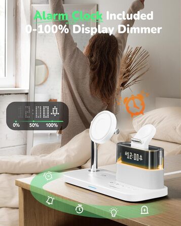 Багатофункціональна бездротова зарядка 5 в 1 з годинником для Apple iPhone, Apple Watch, AirPods (біла)