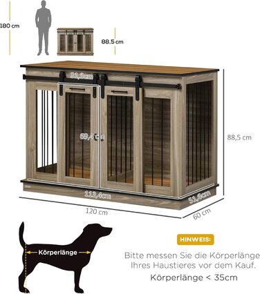 Клітка для собак PawHut, будиночок для собак з двокімнатним варіантом, клітка для домашніх тварин з двома дверцятами, переноска для собак, собачий будиночок для собак середніх розмірів, 120 x 60 x 88,5 см, дуб