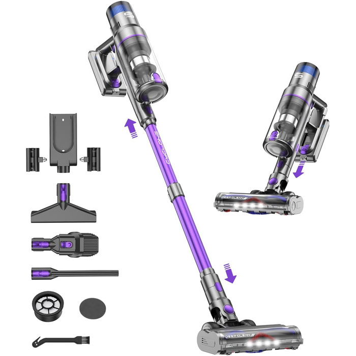 Бездротовий акумуляторний пилосос 580W з LED-дисплеєм, 55KPa, 75 хвилин роботи, об'єм контейнера 1,5л, для твердих підлог, килимів та шерсті тварин