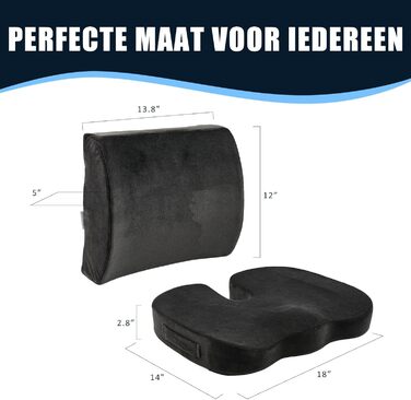Подушка для спини та сидіння Egret з Memory Foam для офісного крісла та авто, чорна - підтримка попереку, корекція постави, зняття болю