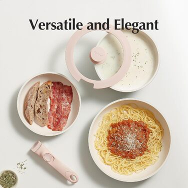 Набір посуду Redchef 16 предметів: каструлі та сковороди з керамічним антипригарним покриттям, знімні ручки, без PFAS, PFOA та PTFE, для кемпінгу та приготування їжі, сумісний з духовкою (колір: рожевий)