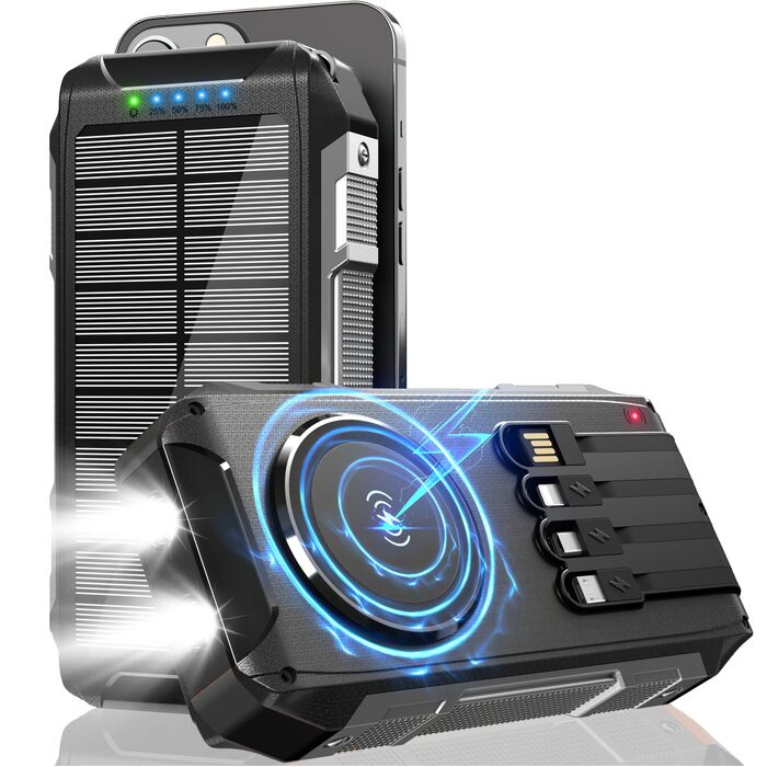 Портативний зарядний акумулятор Solar Powerbank 26800mAh з MagSafe, 30W USB-C, бездротовий заряд 15W, LED, ліхтарик, чорний