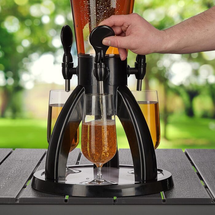 Пивна колона Relaxdays з 3 кранами, 4 л, диспенсер для напоїв з охолодженням, для саду, прозорий/чорний