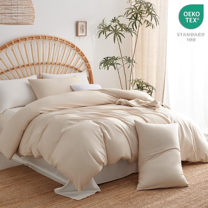 Комплект постільної білизни Lanqinglv салатовий (доppelbett, бежевий), мікрофібра, дихаюча, 120 г, з блискавкою, 2 наволочки 50x75 см