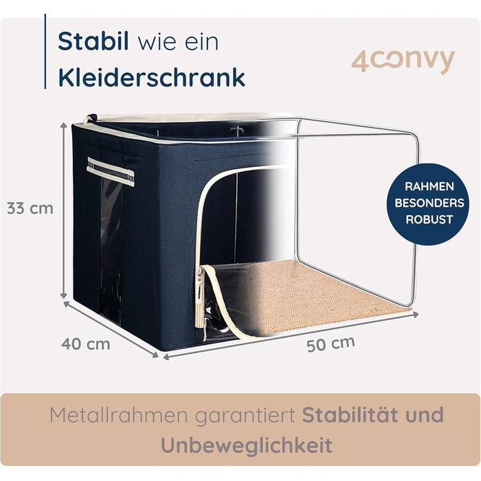 Sturdy Foldable Clothes Storage Box with Zipper, Metal Frame - [2024 IMPROVED MATERIAL] Bedding Storage Bag - Sturdy Clothes Storage Box - 2x66L