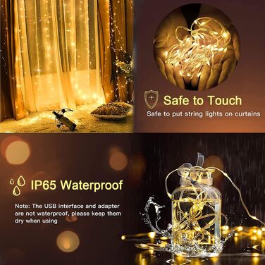 Лампочки-завіса 3x3м, 300 LED, USB, 8 режимів, пульт, IP65, тепле світло, для декору, свята, вечірки