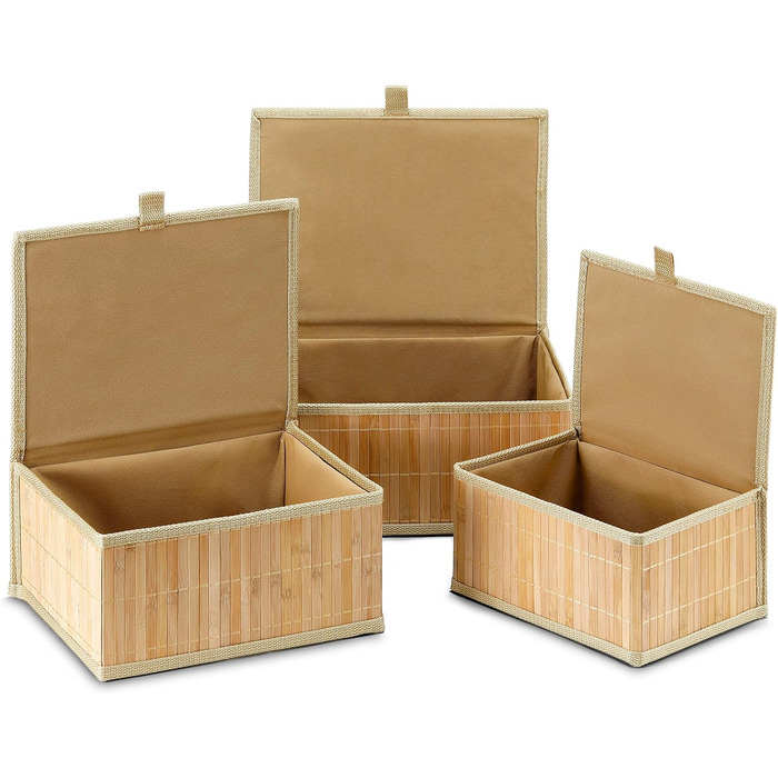 Honeycomb Storage Basket with Lid, Woven - Bamboo Decor Storage Boxes, Set of 3 Rattan Basket with Lid, Woven Fabric Insert for Bathroom, Kitchen, Shelf Organization (Large/Medium/Small)