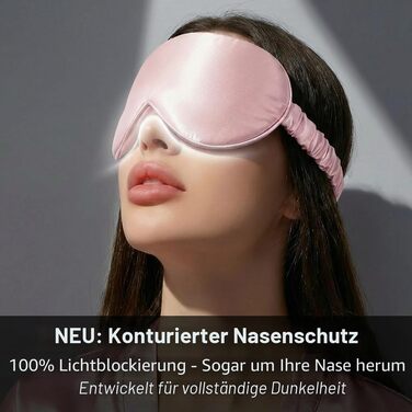 Шовкова маска для сну MATASSE 3D з 22 Momme шовку Mulberry 6A, чорна/рожева. Контурна маска для очей для жінок та чоловіків, італійський дизайн.