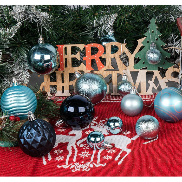 Набір прикрас для ялинки Agoer 100 шт. - блакитні кульки для ялинки з блискітками, пластикові, для декору ялинки на Новий Рік та Різдво