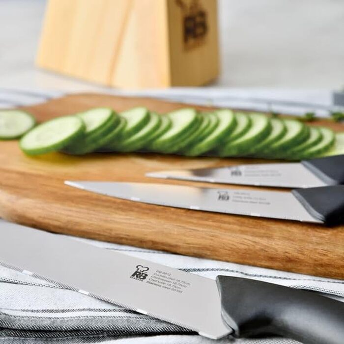 Набір кухонних ножів RENBERG Tenessy, 15 предметів з дерев'яною ручкою, нержавіюча сталь, професійний