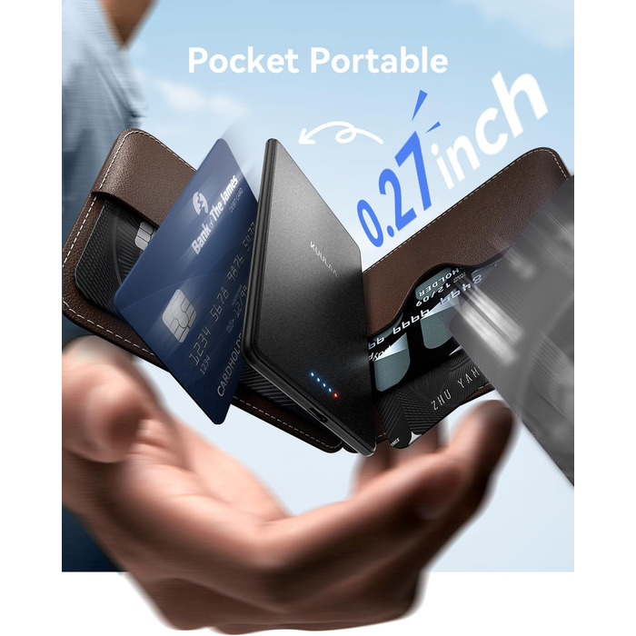 Power Bank Kuulaa Ultra Slim Magsafe, 5000mAh, бездротова зарядка, Type-C, 20W, чорний