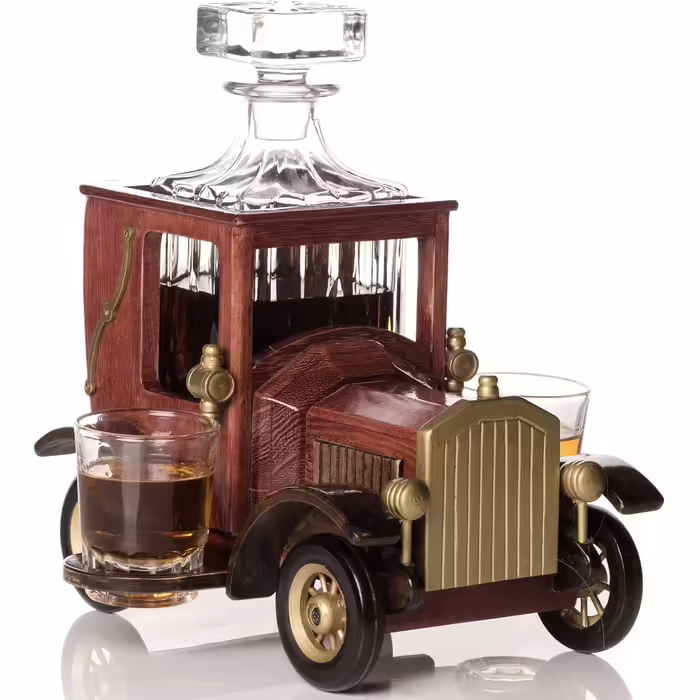 Kemstood Whiskey Decanter (945 ml) - Decanter Set with Crystal Glasses and Vintage Car Stand by Kemstood - Personalized Set for Men - Bar Accessories for Alcohol - Whiskey Gift Set