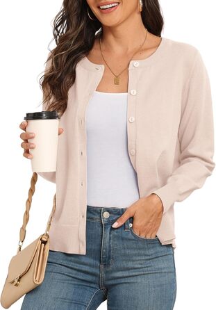 Жіночий в'язаний кардиган PrinStory з круглим вирізом, легкий, на ґудзиках, класичний, кольору абрикос