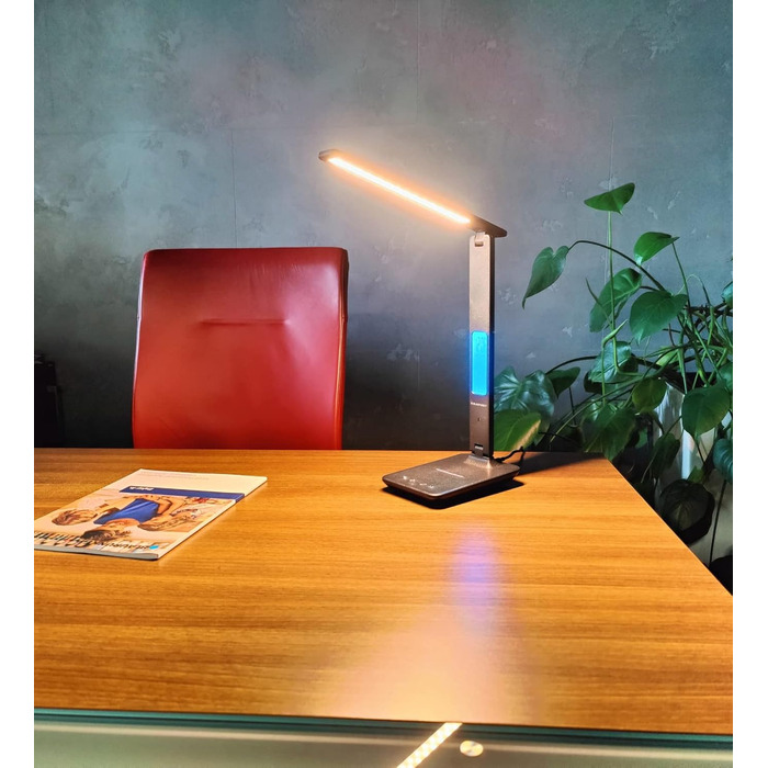 LED-лампа Blaupunkt на стіл з бездротовим зарядним пристроєм, USB-порт, регулювання яскравості, 5 кольорів, регульований кріплення, для офісу та читання, LCD-дисплей (годинник, календар, термометр), чорний