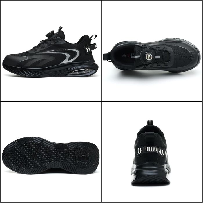 Черевики робочі чоловічі/жіночі, захисні, легкі, спортивні, дихаючі, на шнурках/з поворотним затвором, зі сталевим підноском, 47 EU, чорні