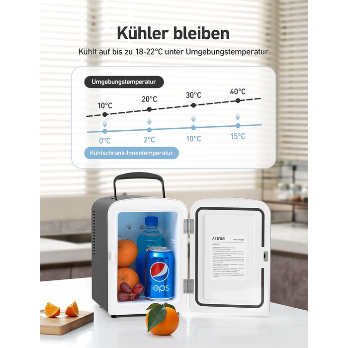 Міні-холодильник AstroAI, 4 літри, 6 банок, для авто, офісу, кімнати, косметики, 220V/12V, чорний
