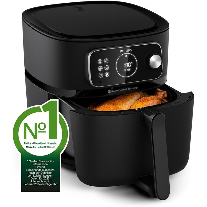 Philips Airfryer Combi 7000 Series XXL - 8.3 l (2 kg), 22-in-1 Airfryer, WiFi Connection, Automatic Cooking Programs, 99% Less Fat with Rapid CombiAir, Recipe App (HD9875/90)
