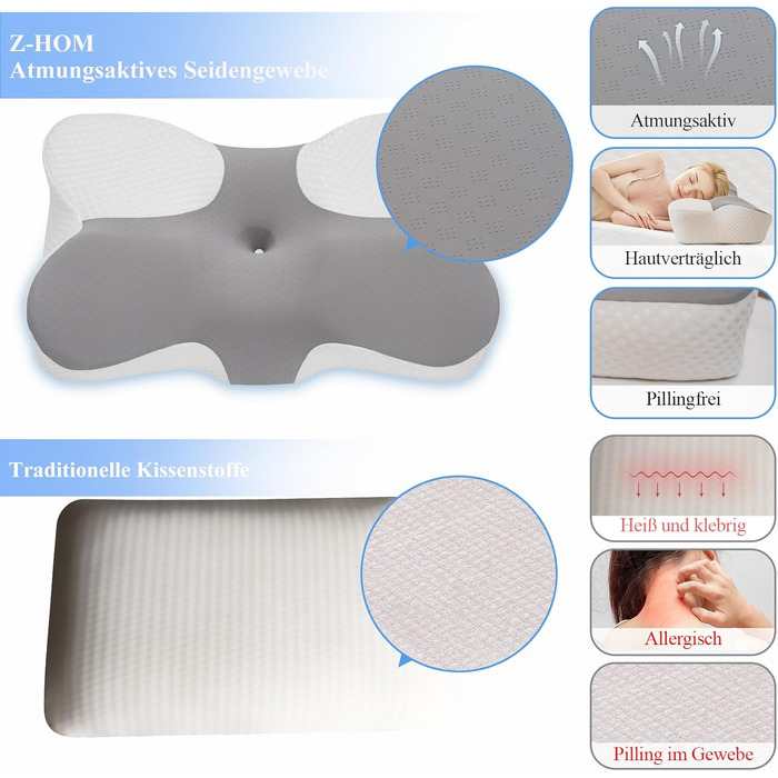 Подушка для шиї Z-hom, подушка для голови з Memory Foam, ергономічна подушка для шиї, подушка для тих, хто спить на боці, на спині та животі, ергономічна подушка для сну на боці 60 x 36 x 13/8 см