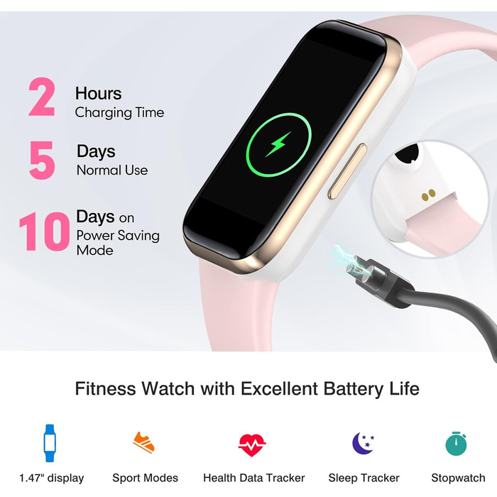 Фітнес-годинник з крокоміром, пульсометром та монітором сну. Розумний браслет-фітнес-трекер, смарт-годинник. Водонепроникний IP68, сумісний з Android та iOS. Для жінок, чоловіків та дітей. Рожевий колір.