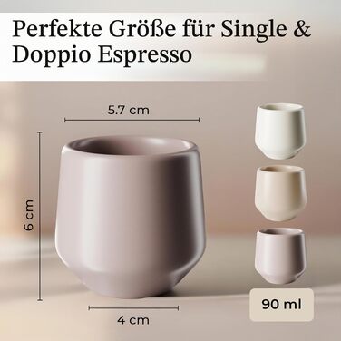 Набір керамічних чашок для еспресо та мокко MIAMIO Luxe, 4 шт по 90 мл, колір Cream Rose