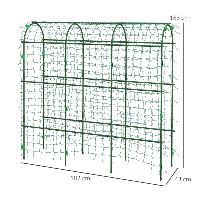 Outsunny Climbing Plant Trellis Support, Adjustable Obelisk, Plant Grid with Net, Plant Frame Steel Green 43 x 182 x 183 cm for Garden Balcony