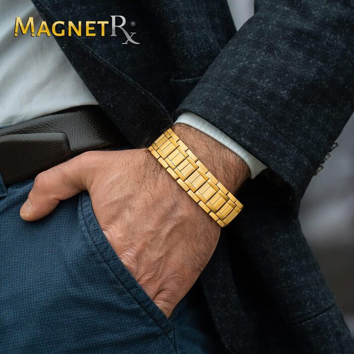 Магнітний браслет MagnetRX® Titan для чоловіків з трійною силою – титановий магнітний браслет на зап'ястя – регульований магнітний браслет для чоловіків – магнітний браслет для чоловіків з високоякісною застібкою (золотий)