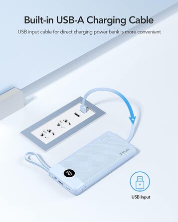 Power Bank VRURC 10000mAh з 4 кабелями: портативний акумулятор USB-C для iPhone, Huawei, Samsung та Android (синій)
