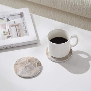 Set of 6 abstract dark blue marble coasters with holder, absorbent ceramic coasters for drinks, coasters with cork backing for table protection, housewarming gifts (Abstract Sand Marble)