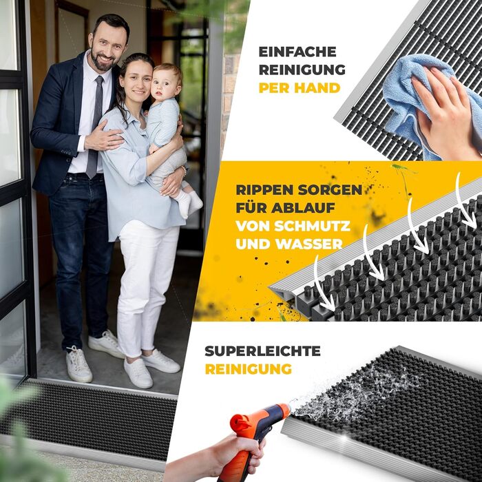 Килимок для порогу 40x60 см - алюміній, плоский, неслизький, для дому, тераси, вхідних дверей - килимок-сміттєзбирач з щітковим профілем, чорний