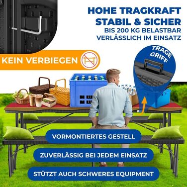 Складний обідній стіл KESSER® 183x76 см, ротанг, для кемпінгу, саду, тераси, балкона, 6 осіб, антрацит