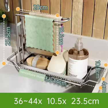 TZAMI Dish Soap Organizer with Sponge Holder, Stainless Steel Sponge Holder, Small Dish Rack Shelf Caddy, Kitchen Organization Helper (Silver, S)