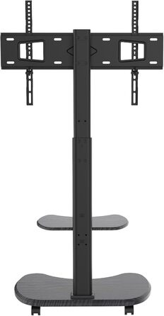 Підставка для телевізора Stellar на коліщатках з полицею, регульована по висоті та поворотна. Підходить для телевізорів 32-70 дюймів, до 45 кг, універсальна, VESA 600x400, білий (чорний)