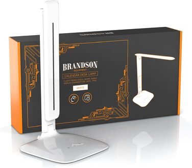 Світлодіодна настільна лампа Brandson з регулюванням яскравості, захистом очей, 3 режимами світла, термометром, годинником та календарем (Біла)
